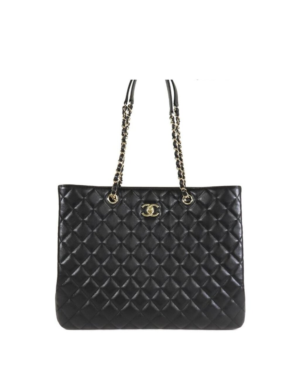 Chanel Quilted Large Chain Tote Black Gold Caviar Leather Shoulder Bag